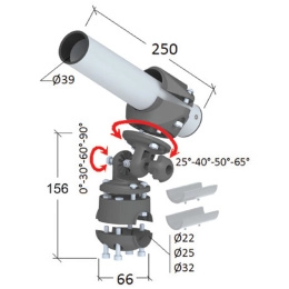 Держатель спиннинга сквозной на леер наклонный, нержавеющая сталь (030620T)