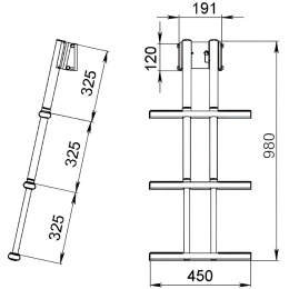 Трап дайверский телескопический быстросъемный 3 серых ступени 450 мм (040185GT, 10269457)