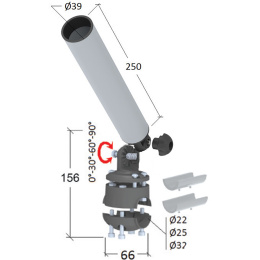 Держатель спиннинга торцевой на леер наклонный, алюминий (030632T)