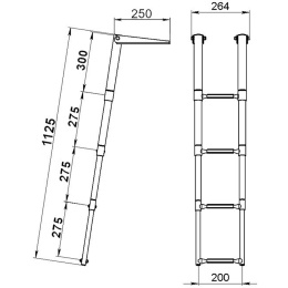 Трап телескопический складной узкий 4 белых ступени 264 мм (040162WT)