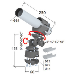 Держатель спиннинга сквозной на леер наклонный, алюминий (030631T)