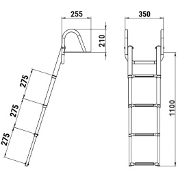 Трап телескопический с поручнем 4 черных ступени 350 мм (040109BT)