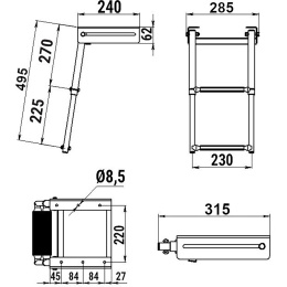 Трап телескопический выдвижной 2 серых ступени 285 мм (040104GT)