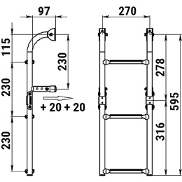 Трап складной с вертикальным креплением 3 черных ступени 270 мм (040172BT)