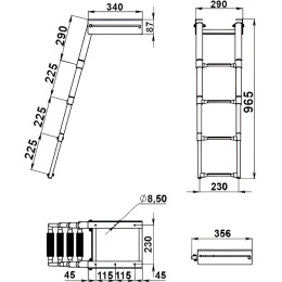 Трап дайверский телескопический быстросъемный 3 черных ступени 450 мм (040185BT, 10269552)