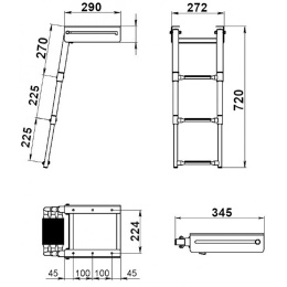 Трап телескопический выдвижной 3 серых ступени 272 мм (040105GT)