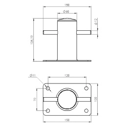 Кнехт одинарный 60 мм с основанием нерж сталь (020202T)